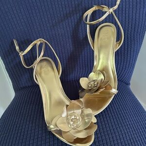 INC International Concepts Gold Heels with Floral Embellishment